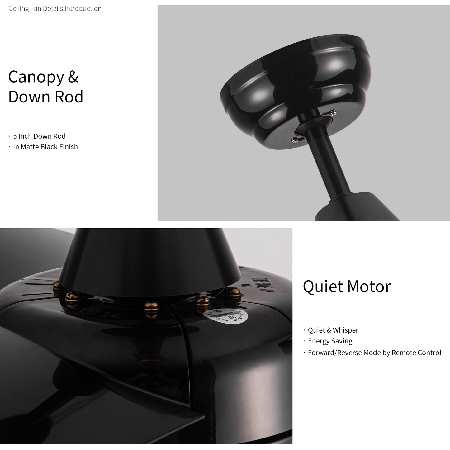 Black ceiling fan canopy and  inch down rod with matte finish