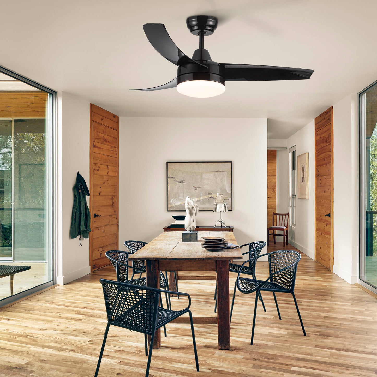 Modern black ceiling fan with integrated LED light  sleek blades