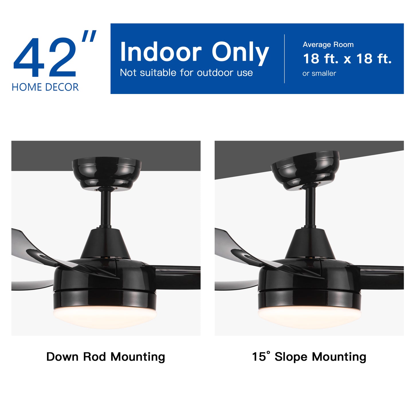 Modern black ceiling fan with integrated LED light inch diameter perfect for indoor use