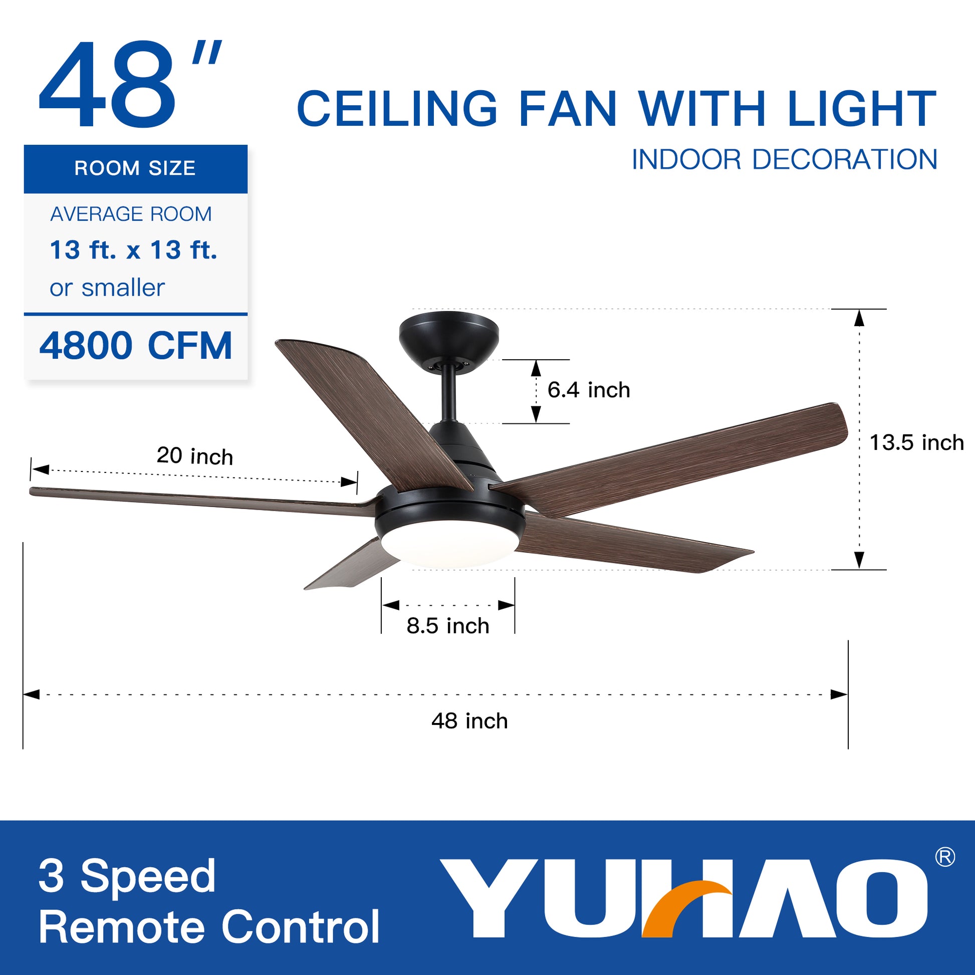 inch black ceiling fan with remote control and integrated light
