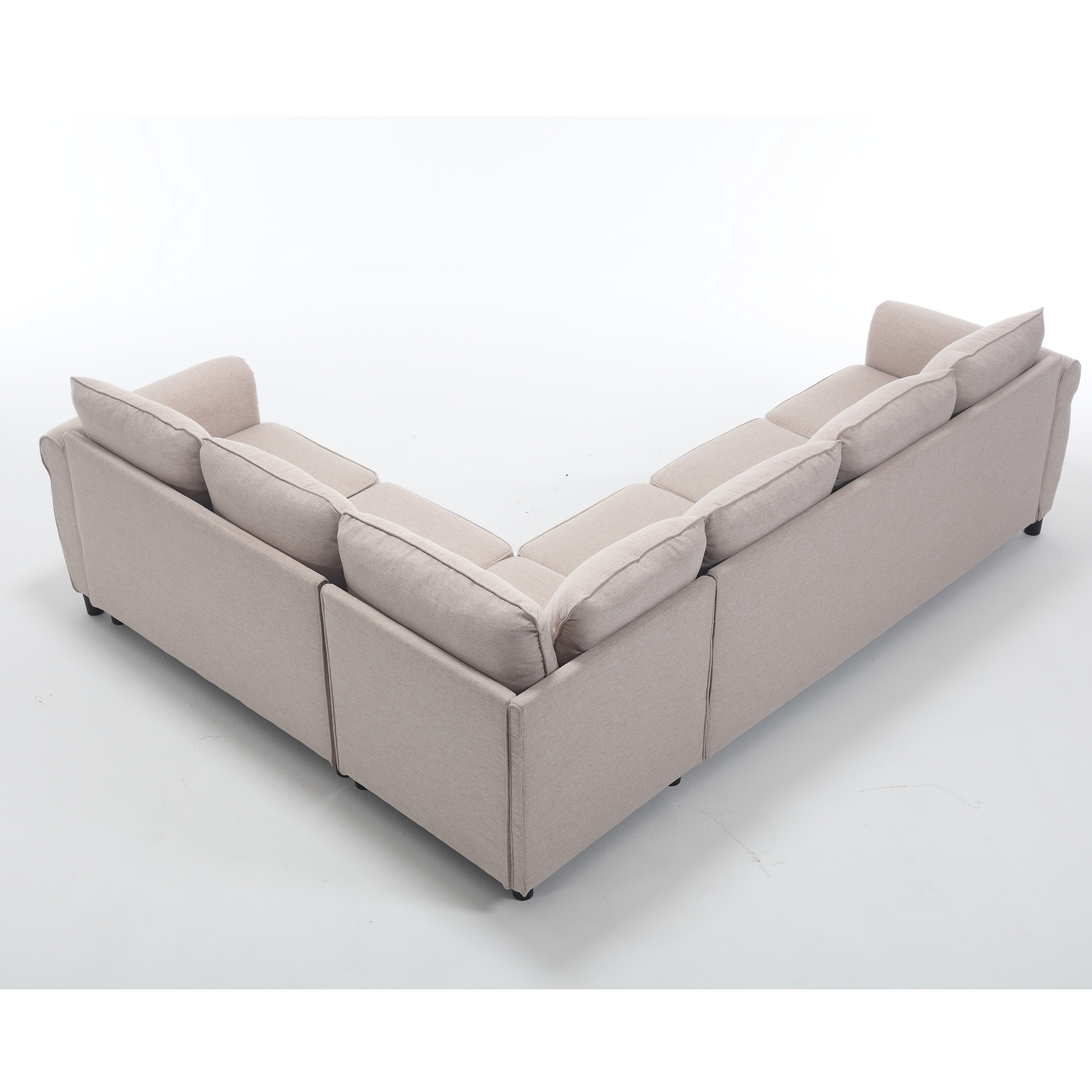 Beige fabric sectional sofa with plush cushions and clean lines ideal for modern living rooms
