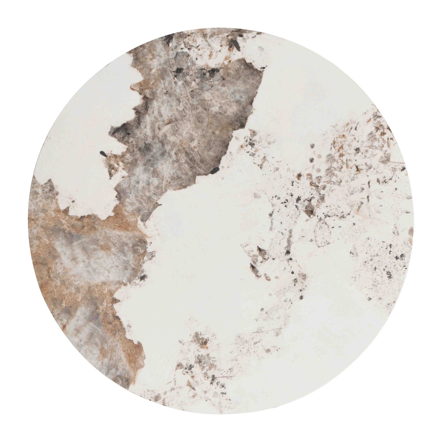 Circular stone coaster with white and tan marbling detail