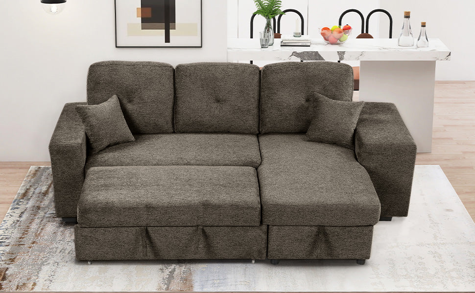 Brown textured sectional sofa with chaise and ottoman perfect for living rooms