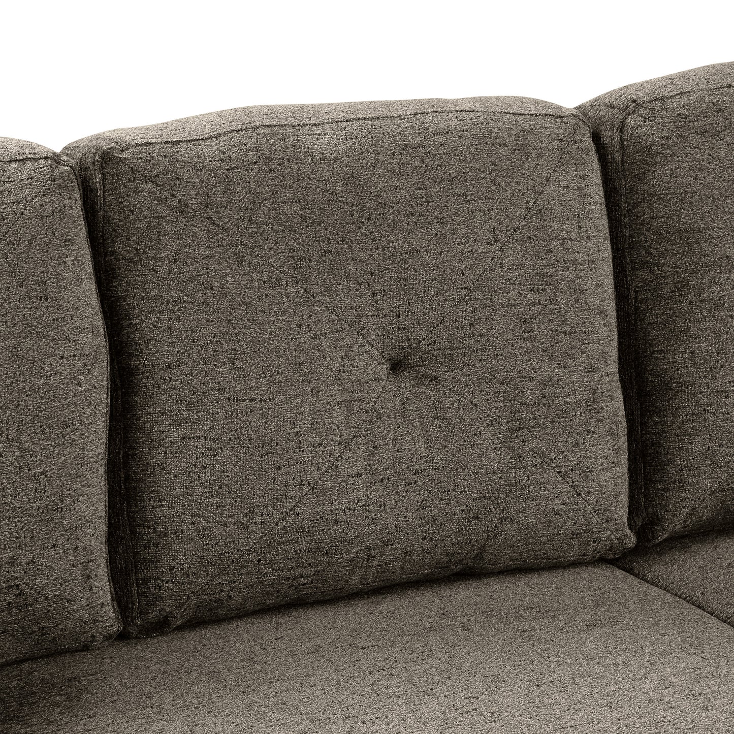 Tufted charcoal grey fabric sofa cushion with textured weave