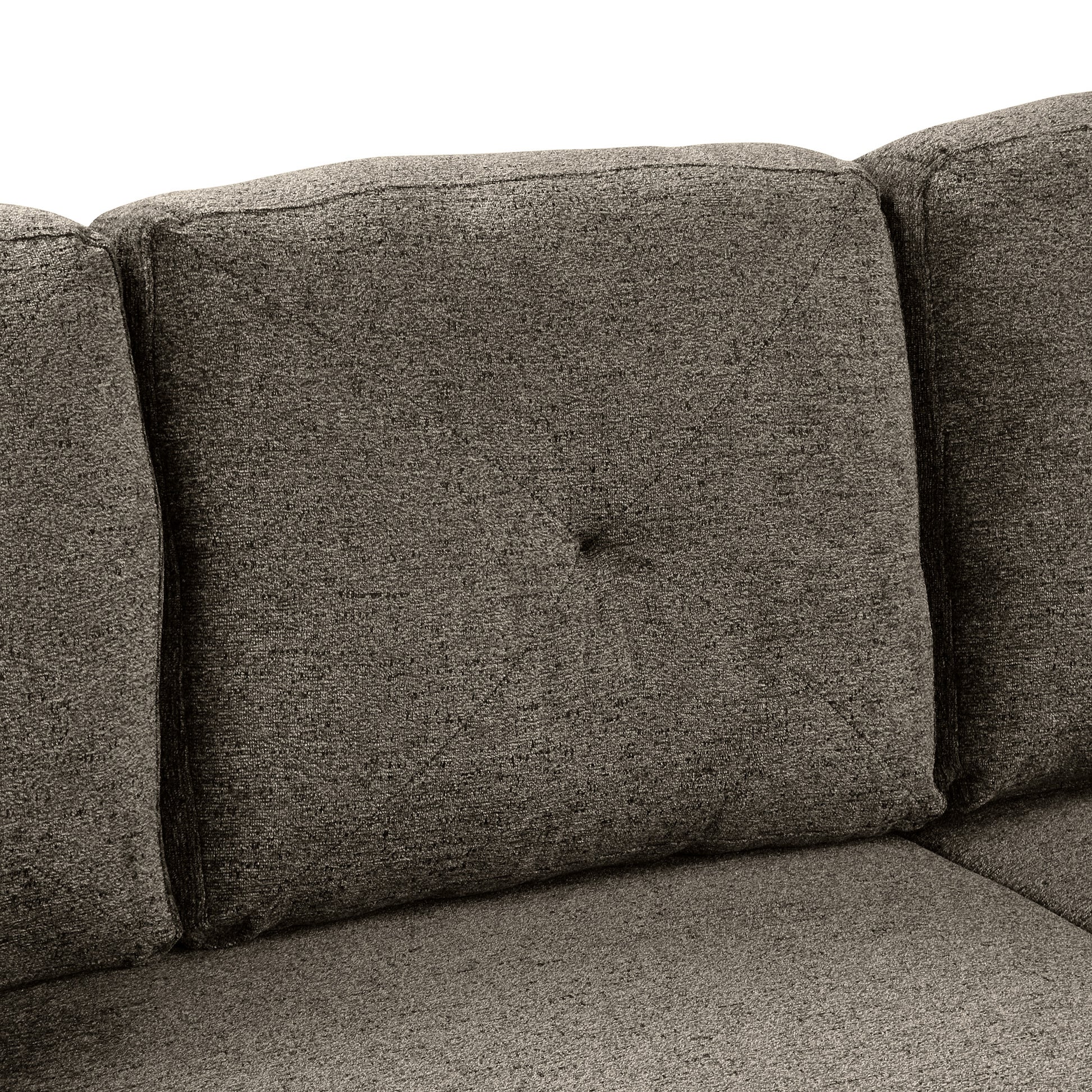 Tufted charcoal grey fabric sofa cushion with textured weave