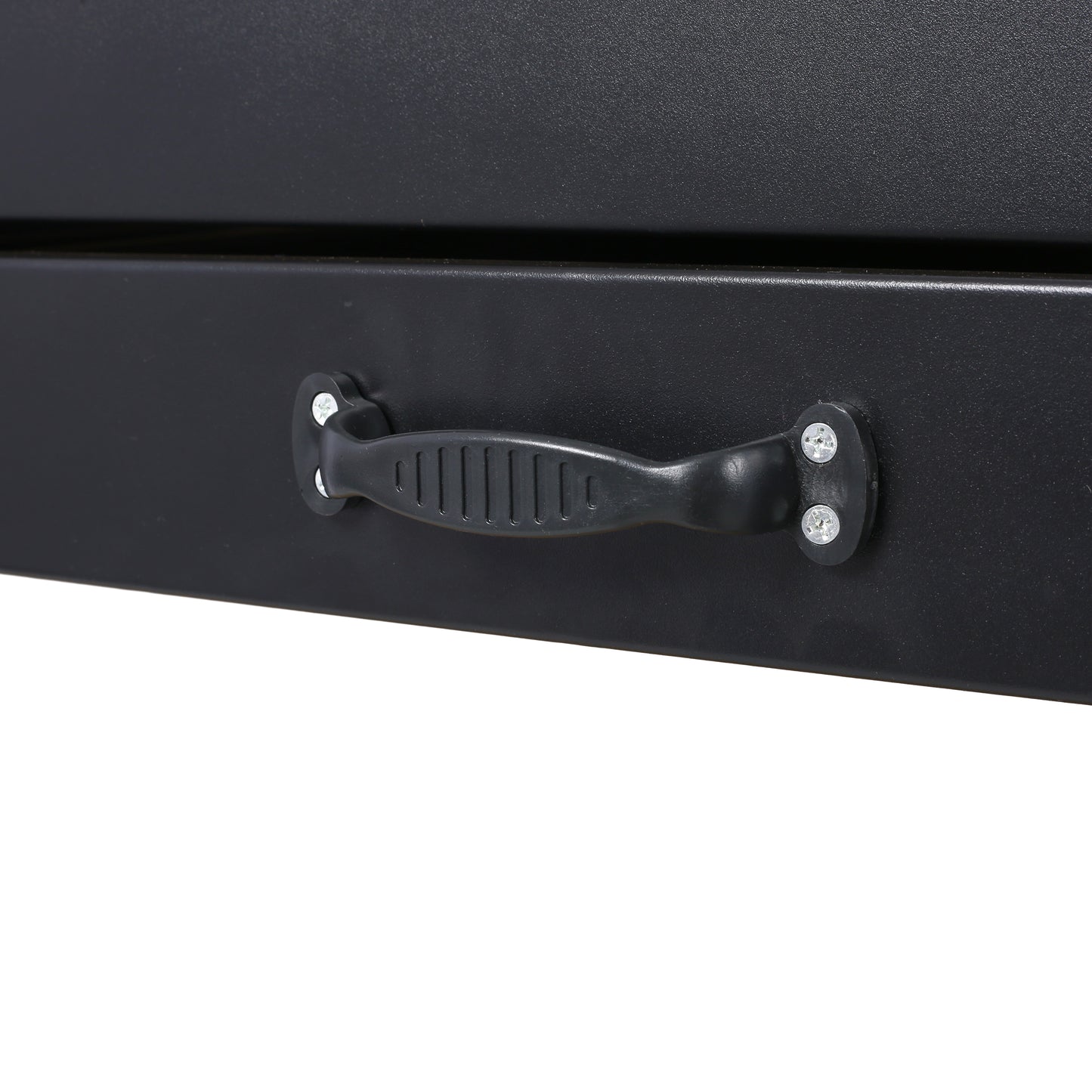 Black textured drawer pull with ribbed grip ideal for cabinet hardware