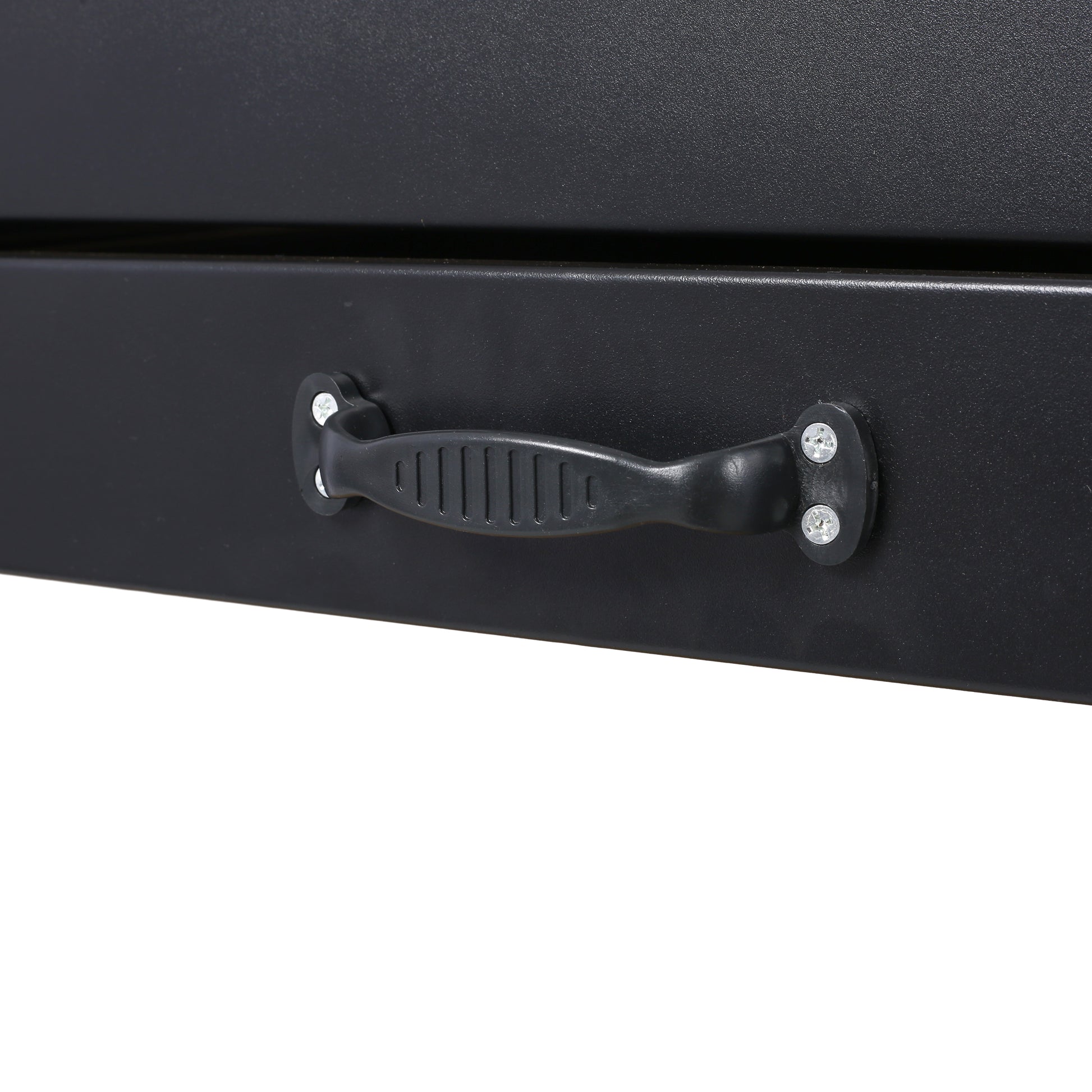 Black textured drawer pull with ribbed grip ideal for cabinet hardware