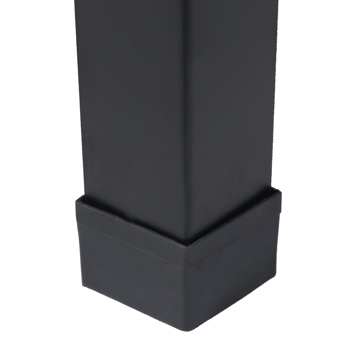 Black metal table leg with protective plastic floor cap
