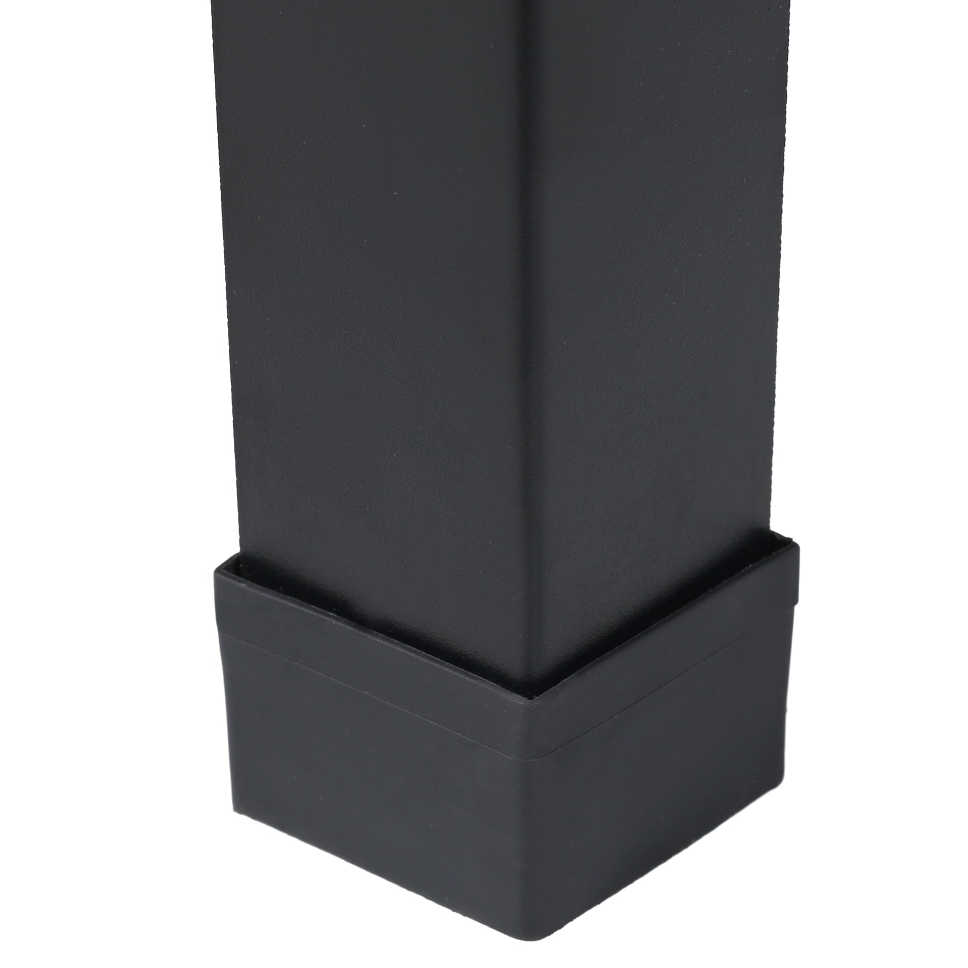Black metal table leg with protective plastic floor cap