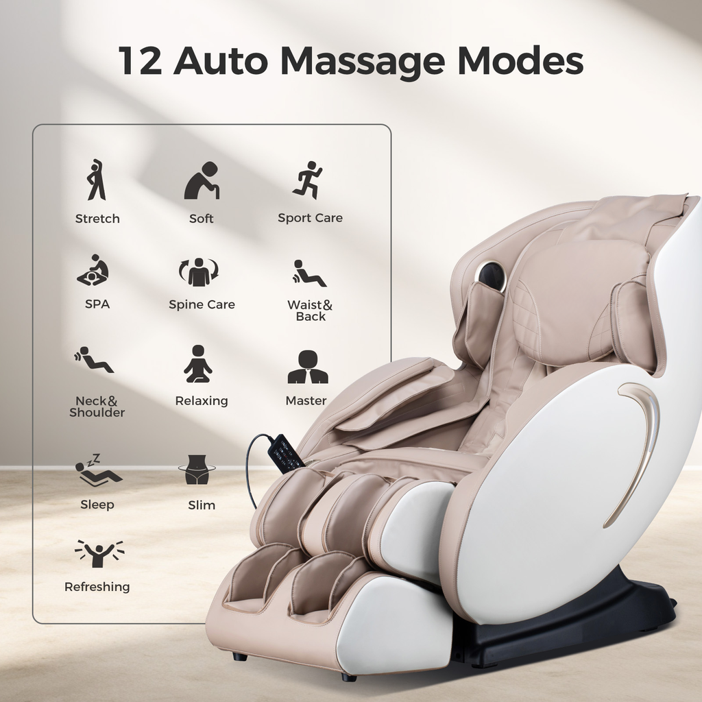 Luxury beige massage chair with  auto modes for relaxation and relief