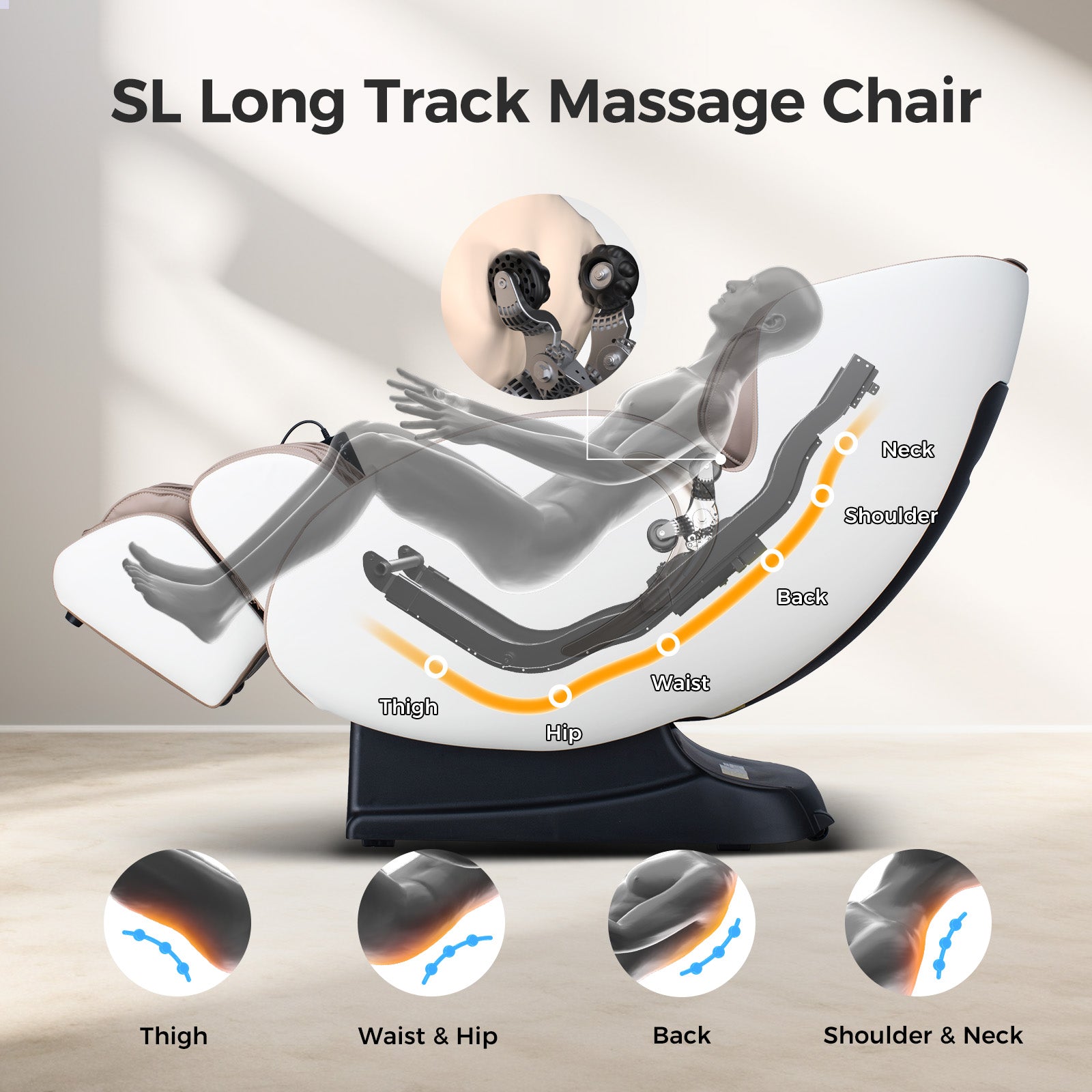 SL long track massage chair featuring full body scan for custom massage relief