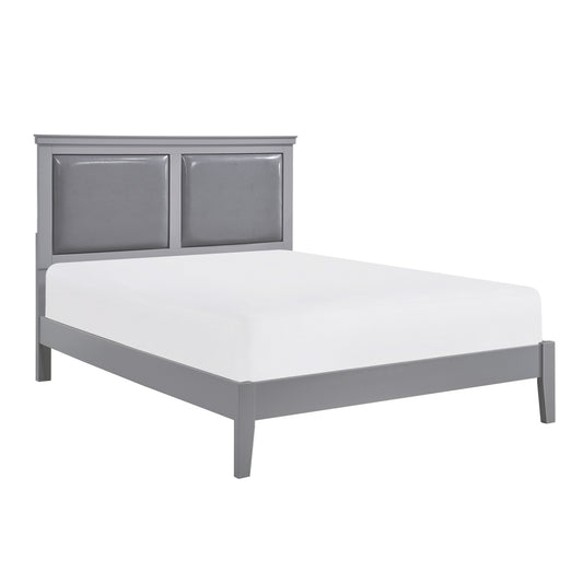 Gray modern upholstered panel bed frame with clean lines