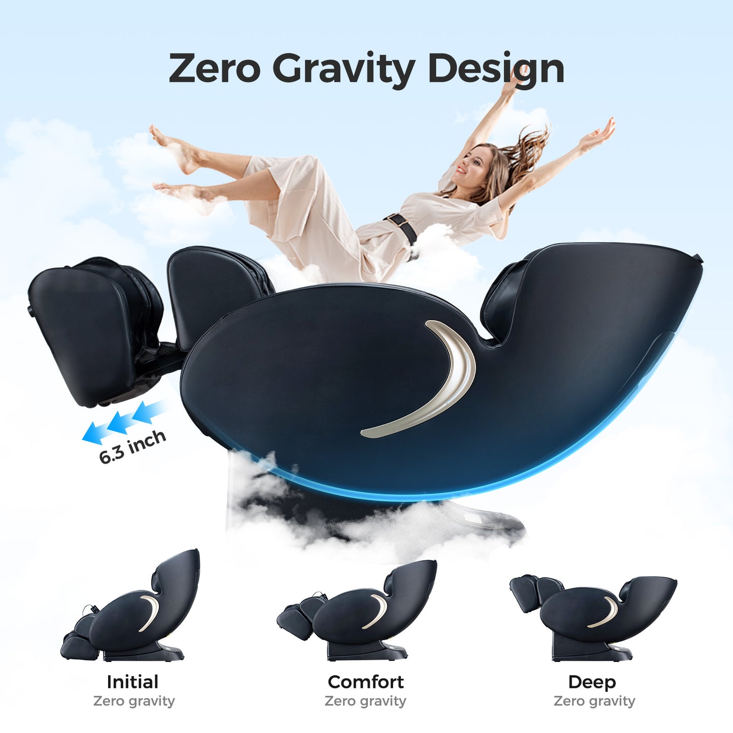 Black zero gravity massage chair with plush cushioning and advanced features