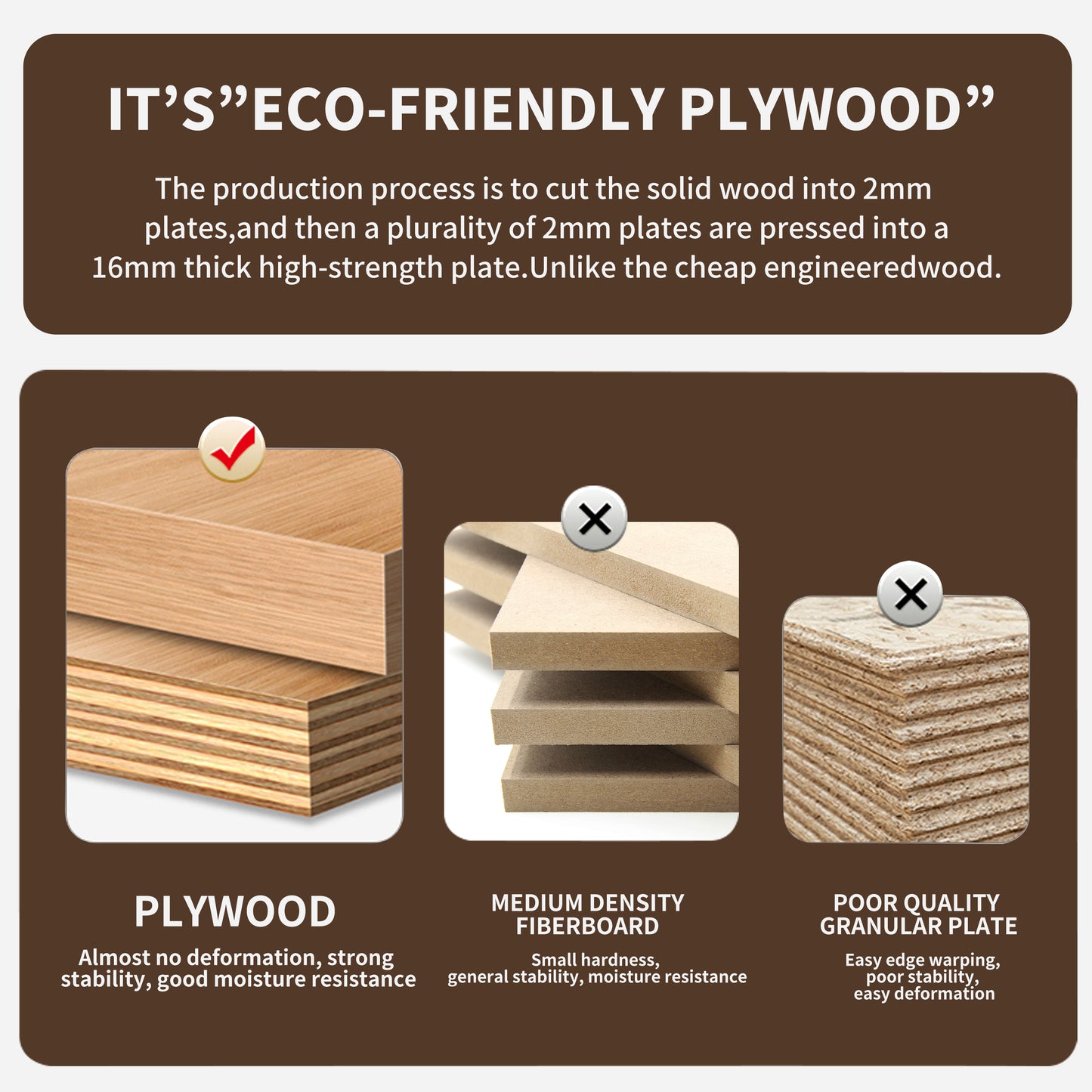 Stack of ecofriendly plywood with visible layers and natural wood grain