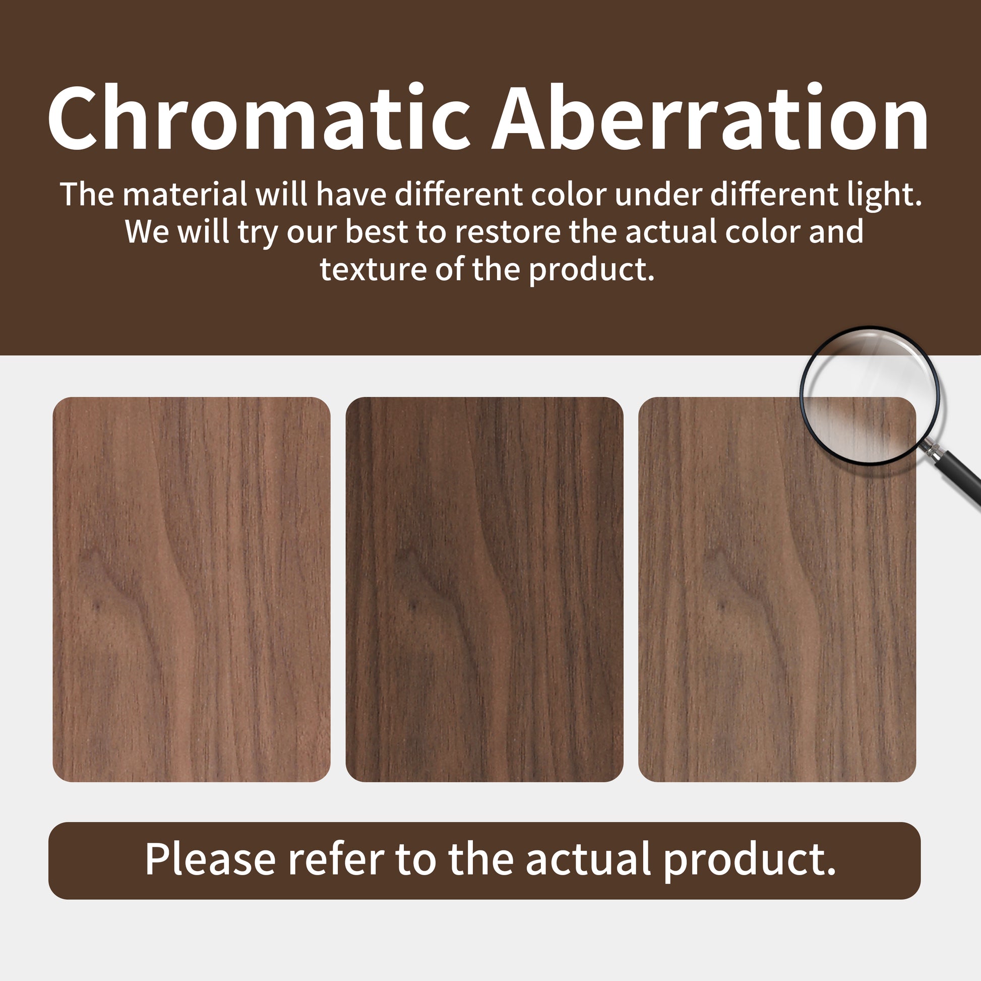 Three swatches of walnut wood grain showing natural color variations