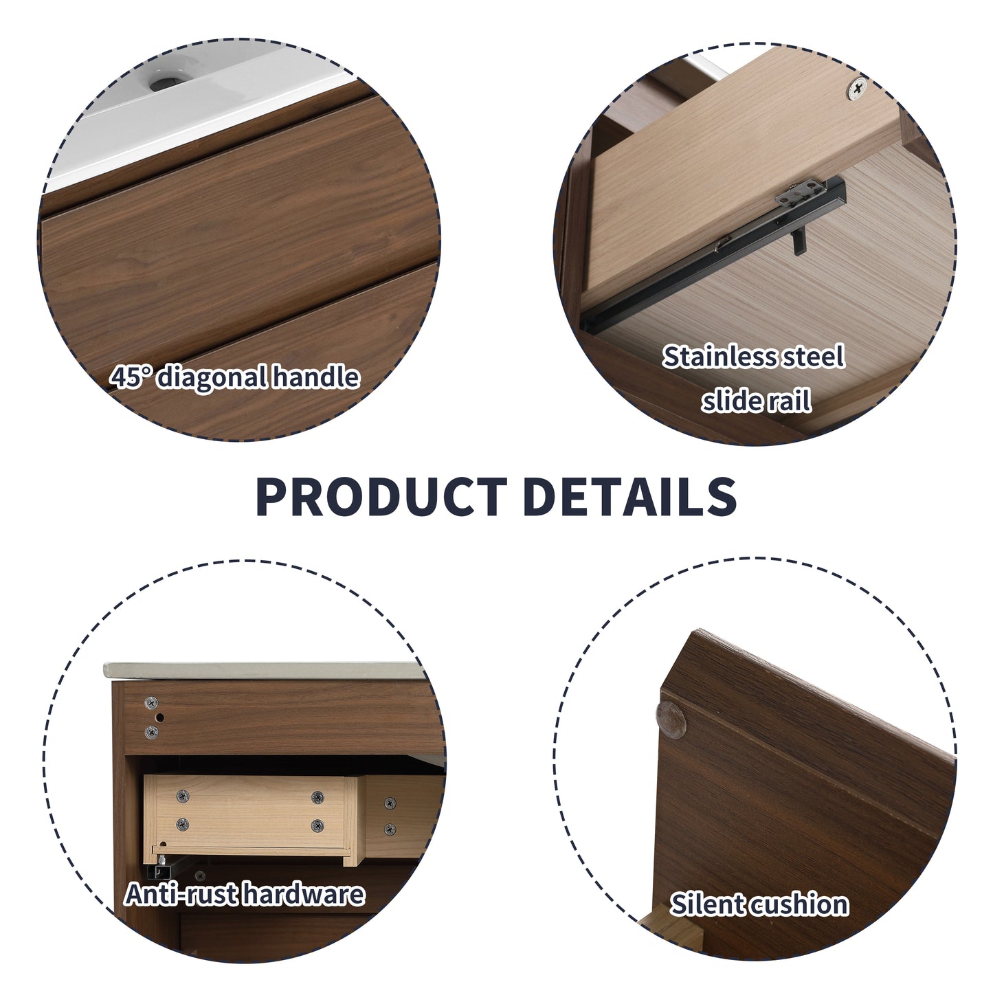 degree diagonal handle on dark wood vanity drawer for a modern look