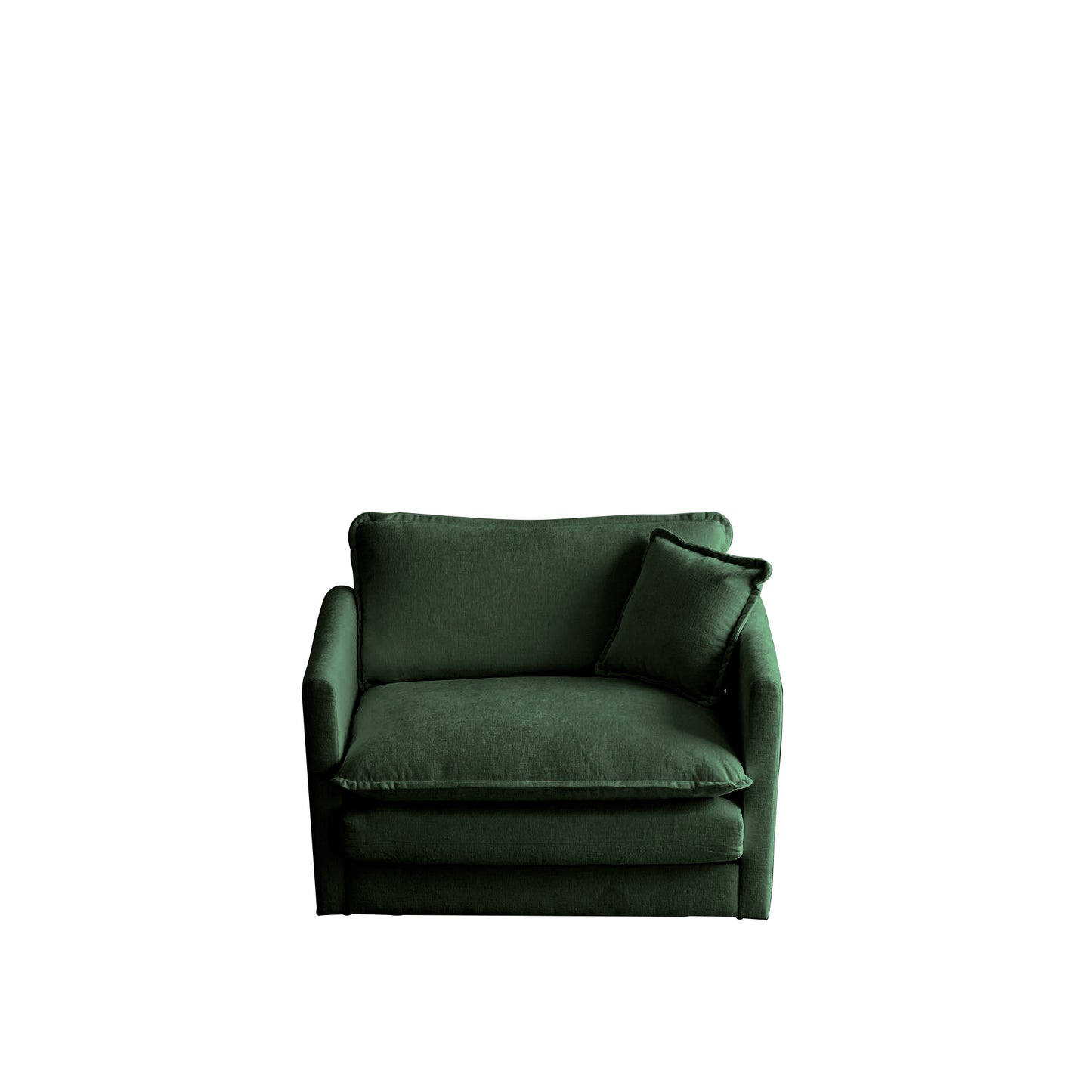 Dark green velvet armchair with a matching lumbar pillow ideal for cozy reading nooks
