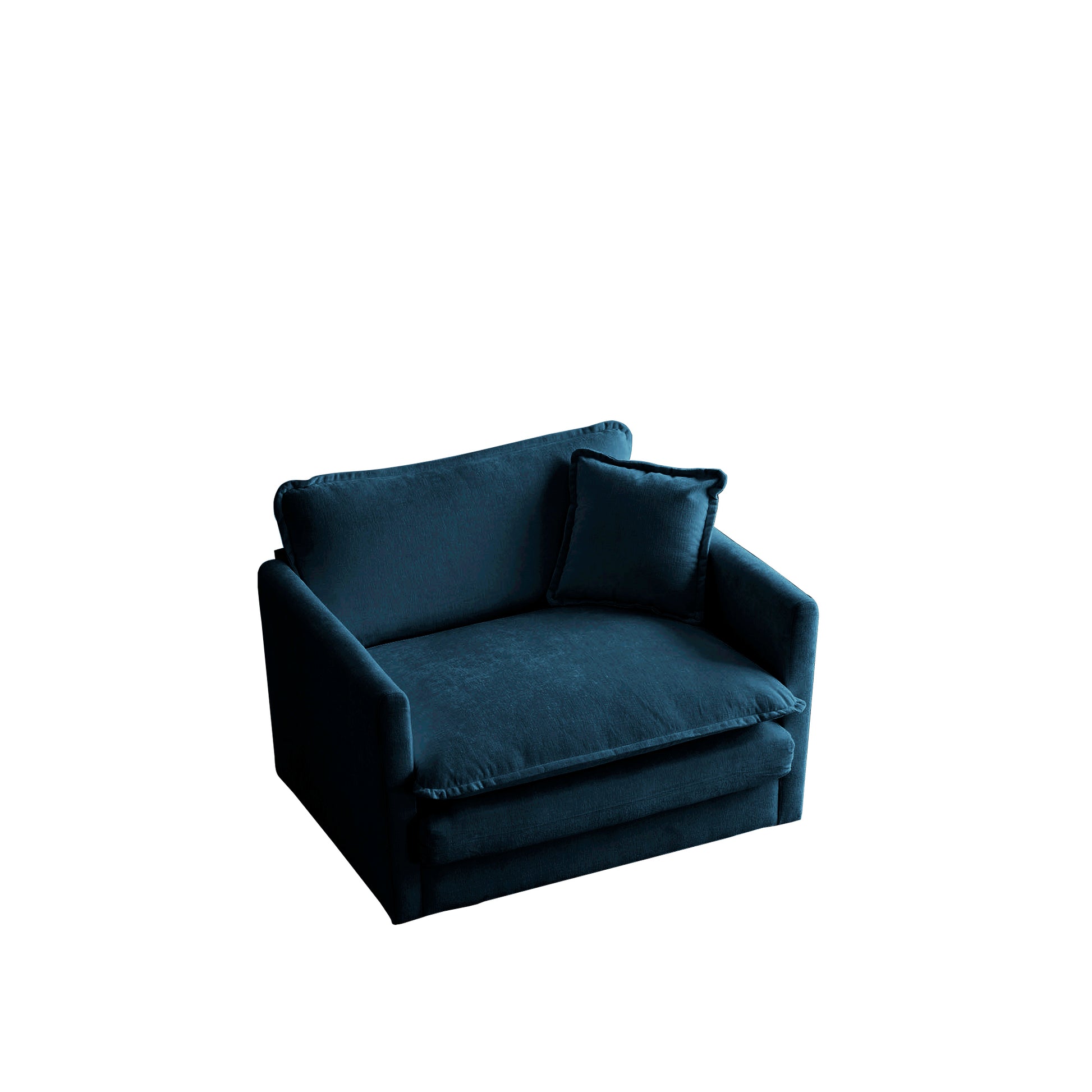 Plush navy velvet armchair with lumbar pillow for cozy living room comfort