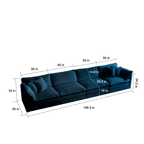 Deep teal velvet sectional sofa with plush cushions  inches long ideal for spacious living rooms