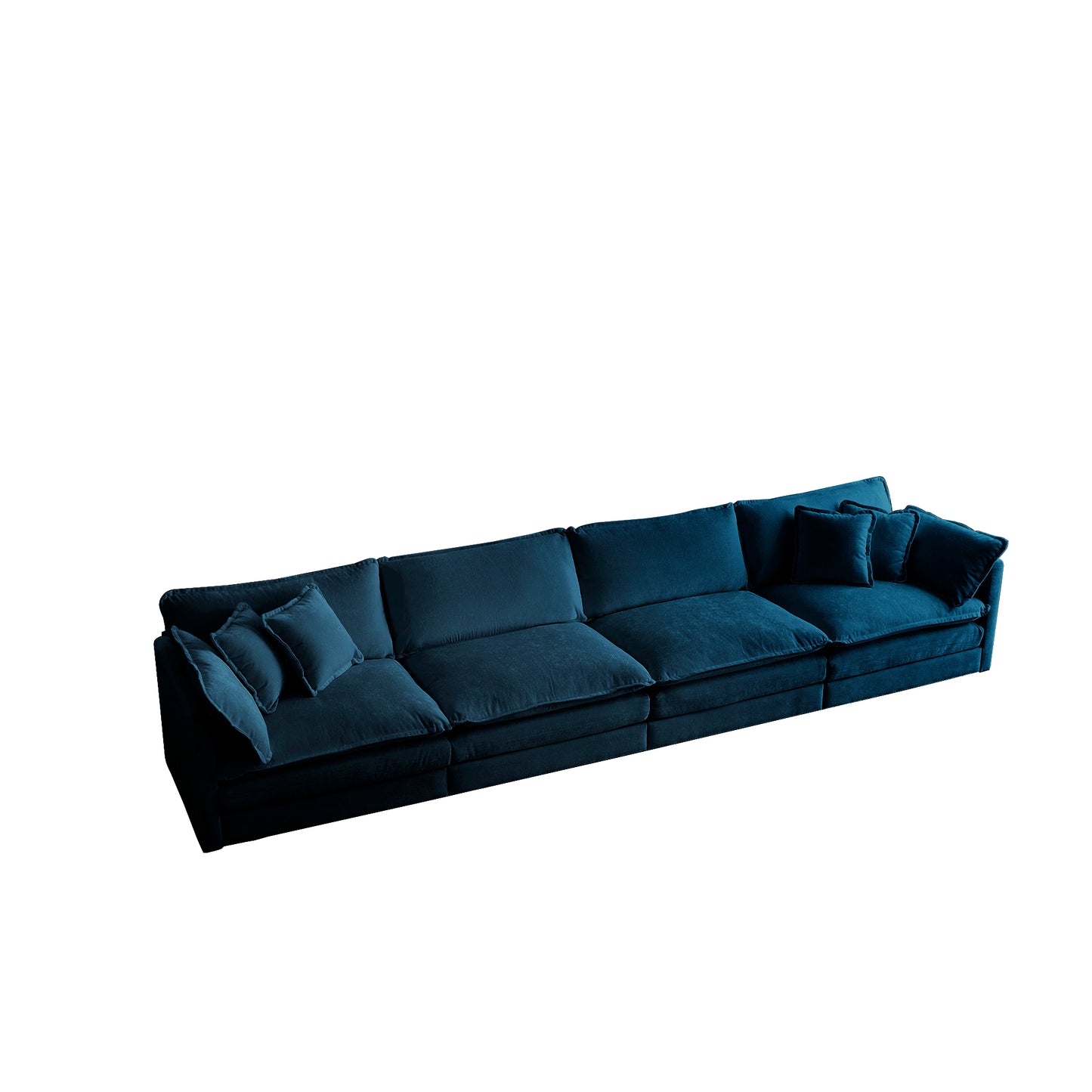 Plush deep teal velvet sectional sofa with deep seating and accent pillows for modern living rooms