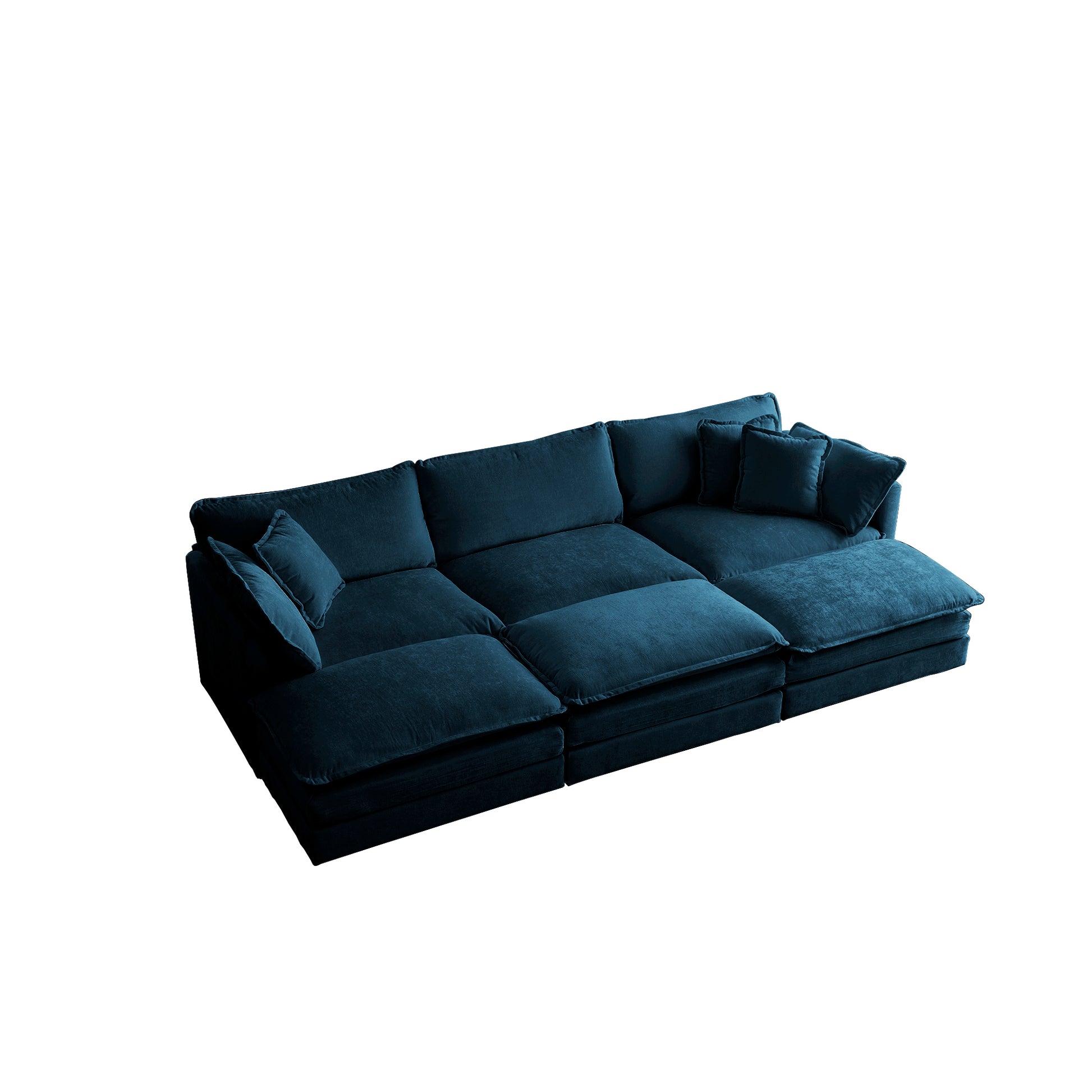 Deep teal velvet sectional sofa with plush cushions and included accent pillows perfect for modern living rooms