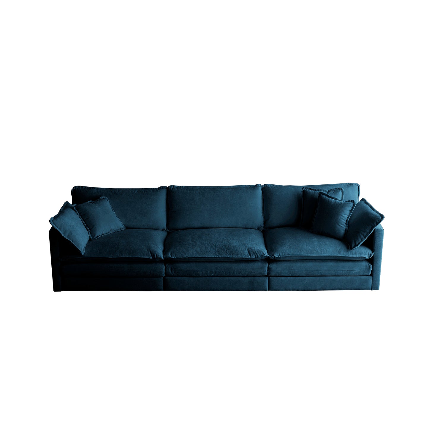 Deep teal velvet sectional sofa with plush cushions and modern design