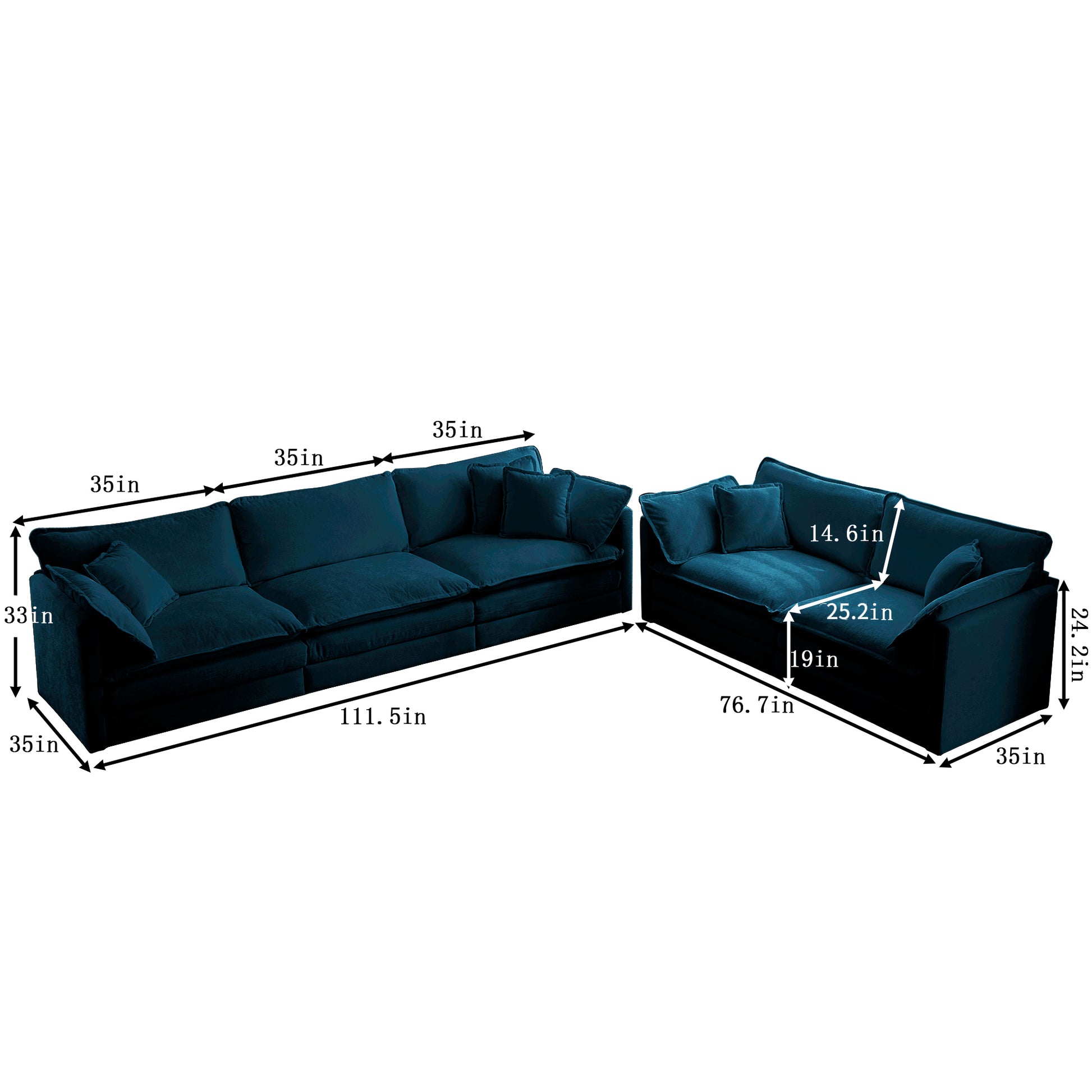 Deep teal velvet sectional sofa with plush cushions in length ideal for large living rooms