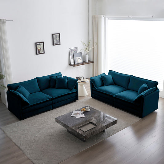 Plush velvet sectional sofa in deep teal featuring deep seats and plush cushions for ultimate comfort