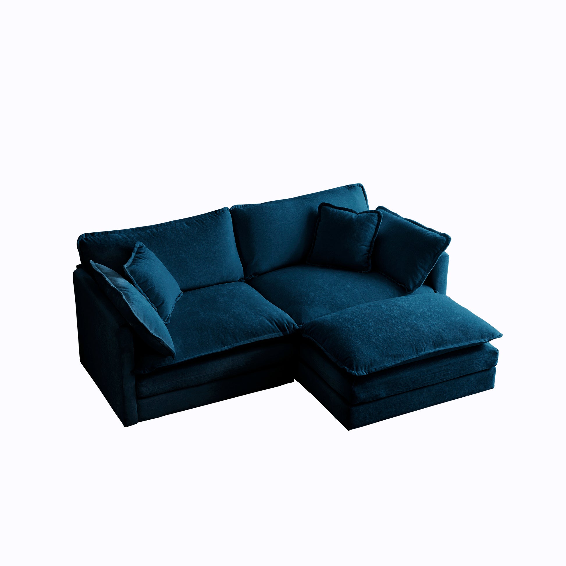 Deep teal velvet sectional sofa with chaise lounge and plush cushions
