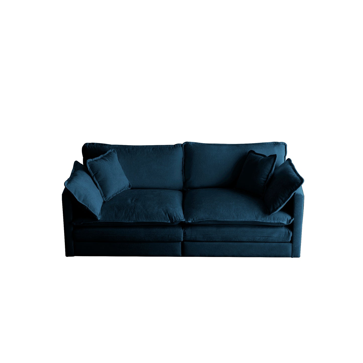 Deep blue velvet sofa with plush cushions perfect for modern living rooms