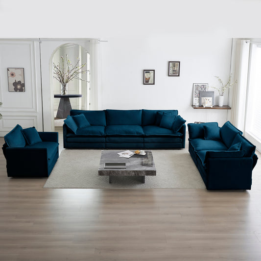 Plush teal velvet sectional sofa with accent pillows ideal for modern living rooms