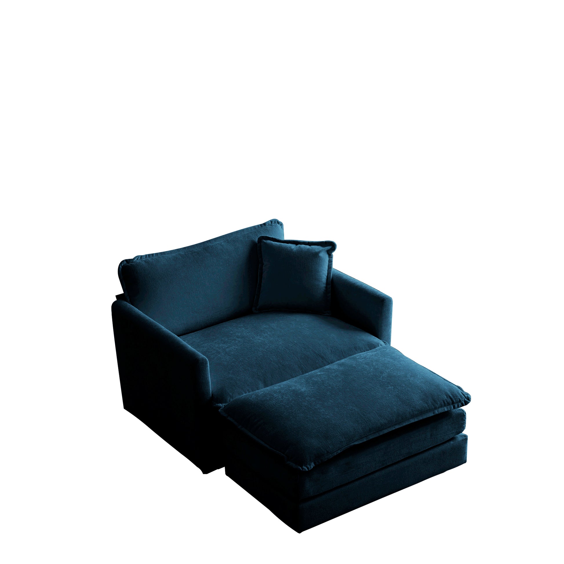 Teal velvet chaise lounge with plush cushions and a matching ottoman for ultimate relaxation