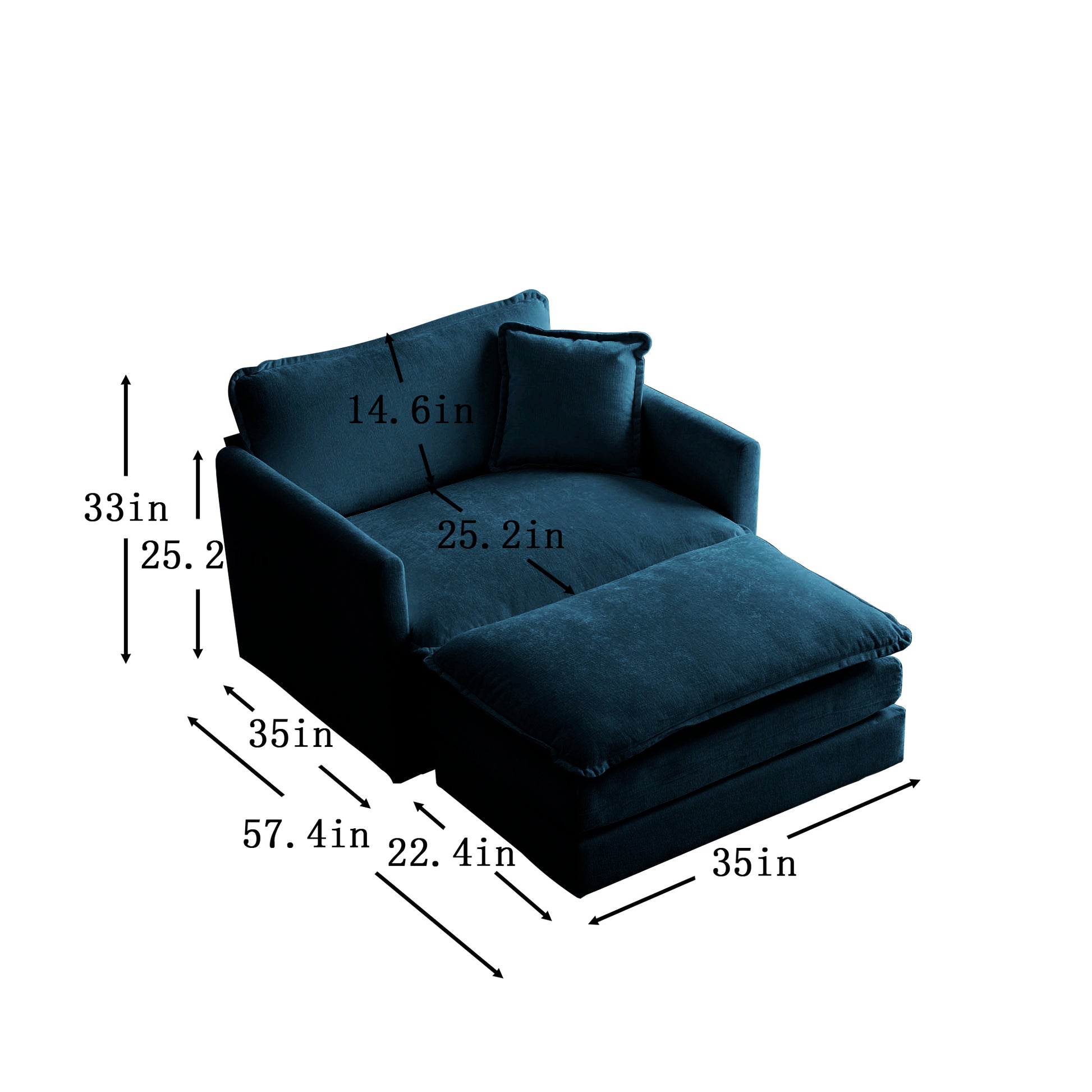 Deep teal velvet chaise lounge with ottoman and accent pillow