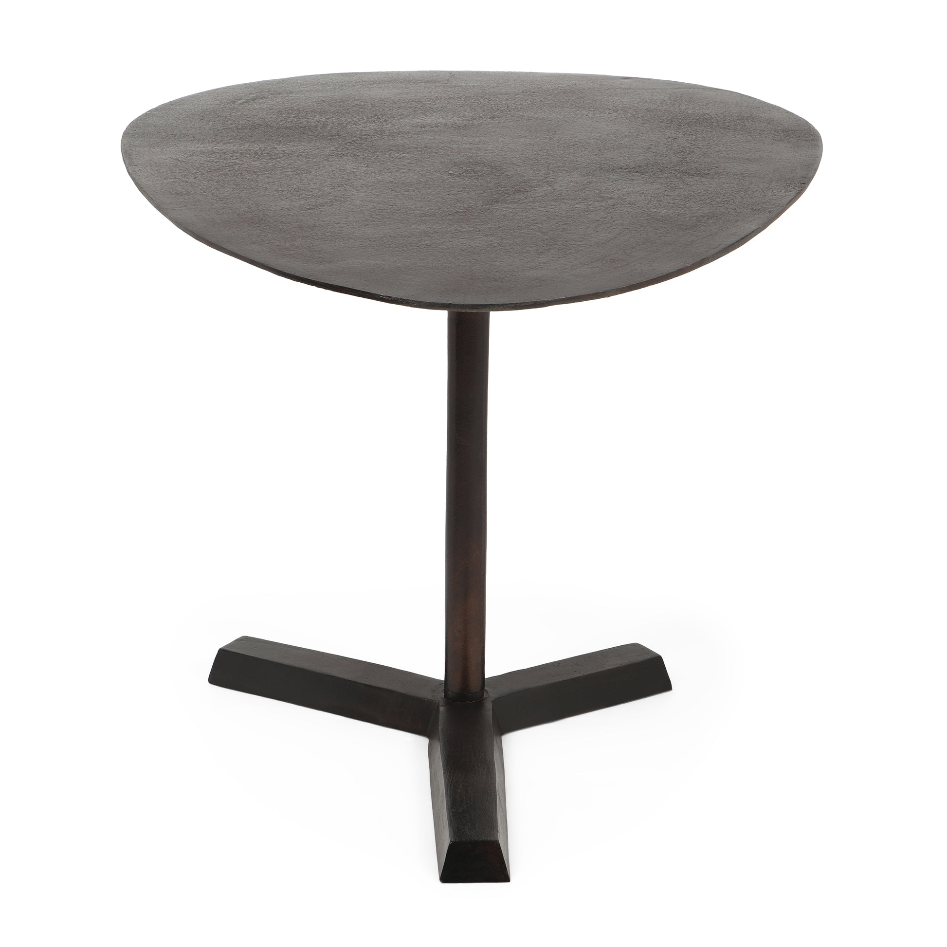 Dark wood oval accent table with tapered legs and a sleek pedestal base