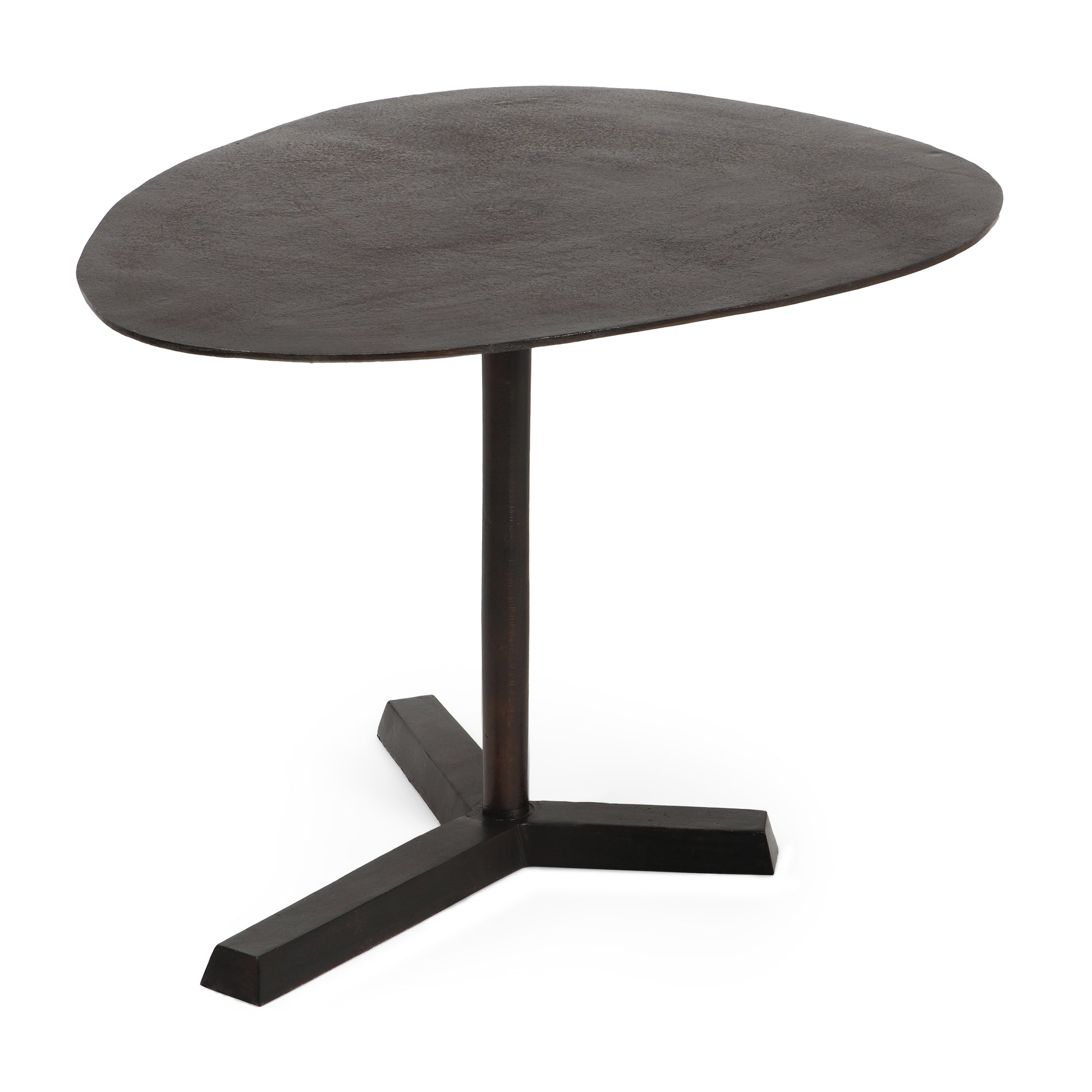 Dark brown abstract sculptural side table with matte finish