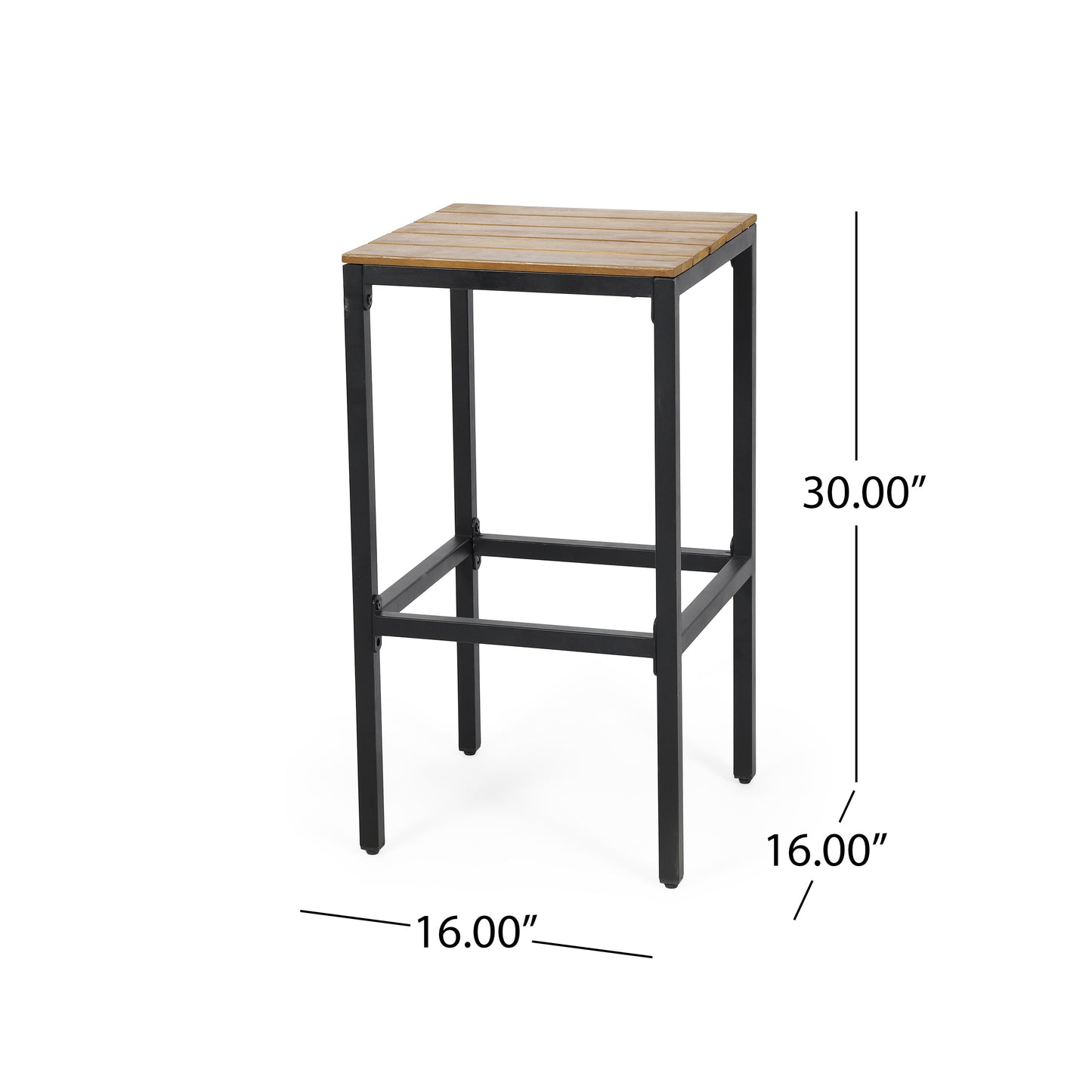 Rustic wood slat top bar stool with black metal frame  inch height