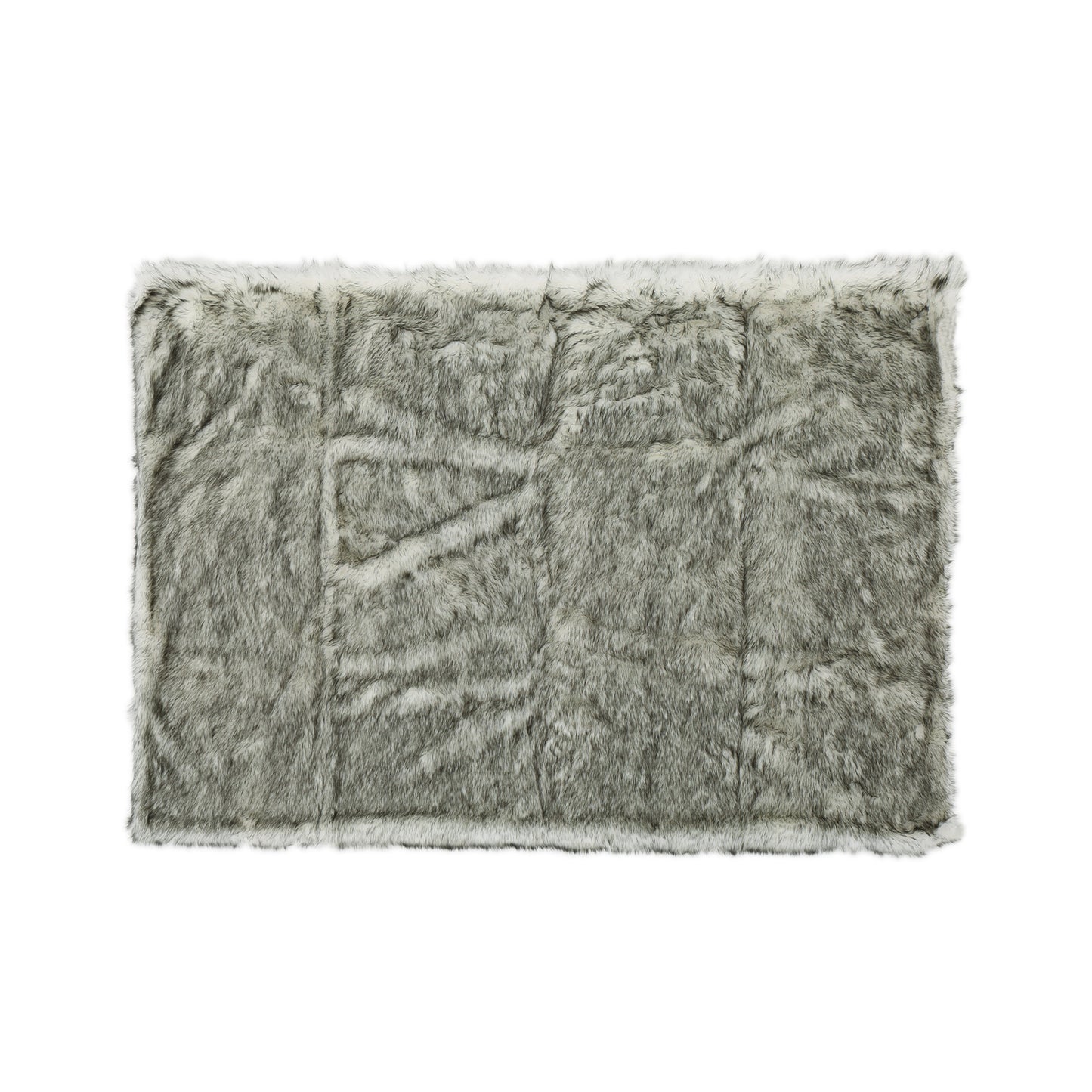 Plush grey and white faux fur throw blanket with a luxurious texture