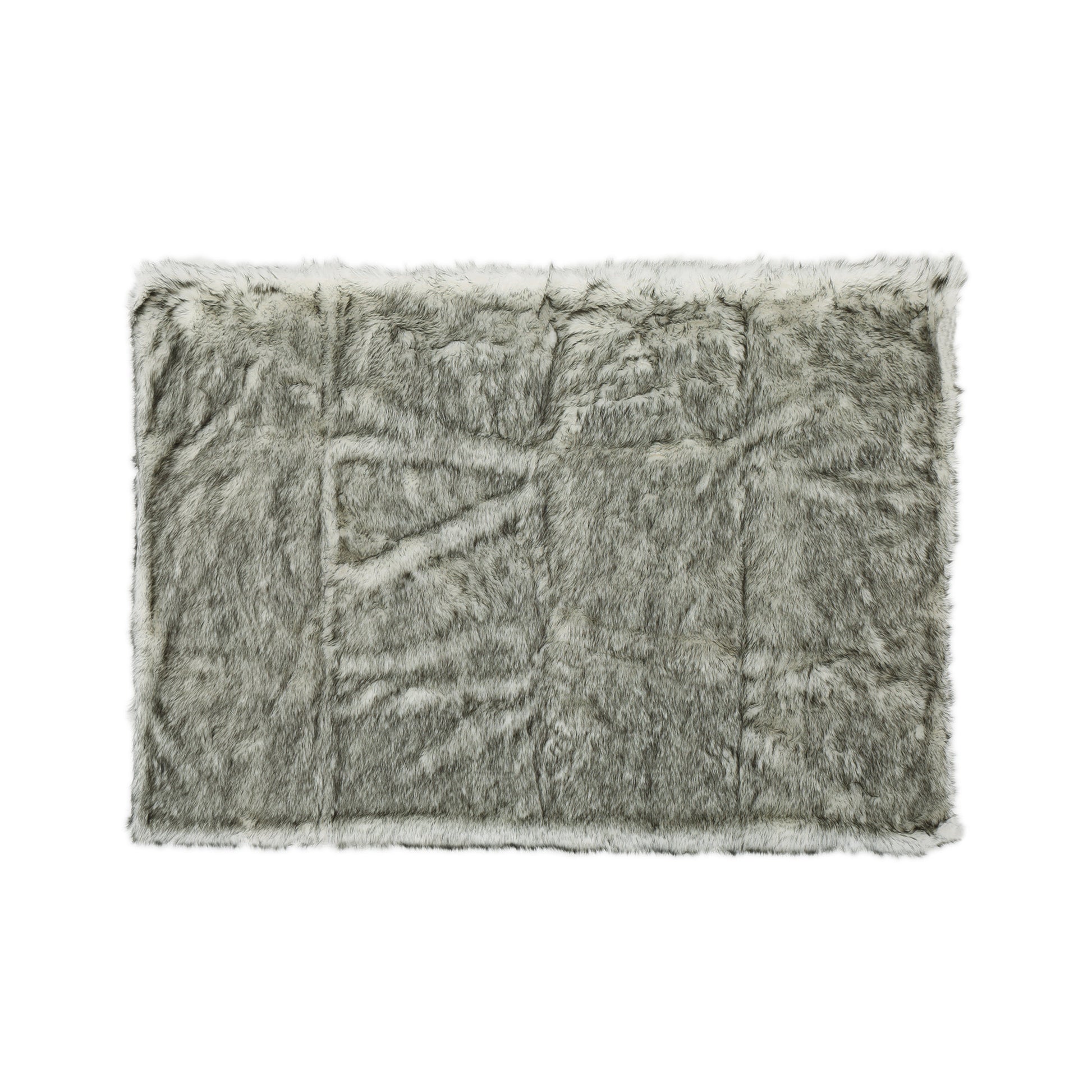 Plush grey and white faux fur throw blanket with a luxurious texture