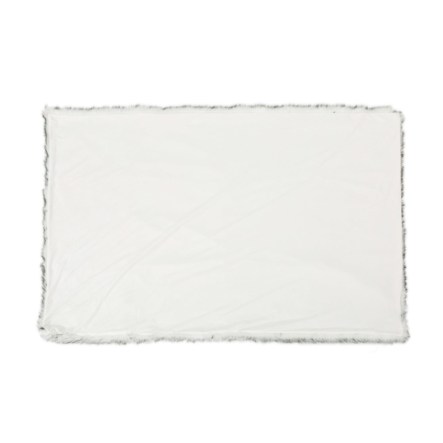 Plush white throw blanket with a grey faux fur trim perfect for cozying up on the sofa