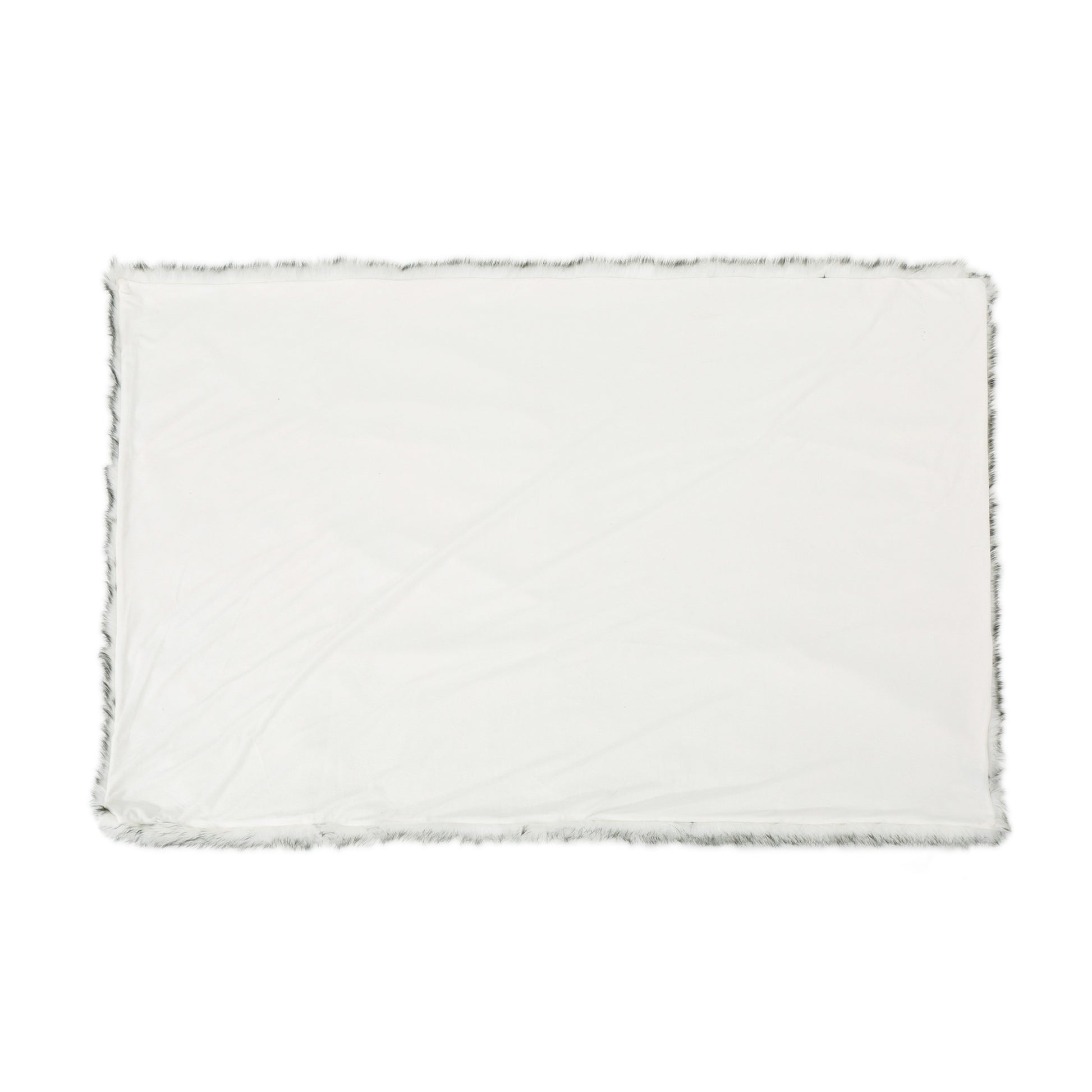 Plush white throw blanket with a grey faux fur trim perfect for cozying up on the sofa
