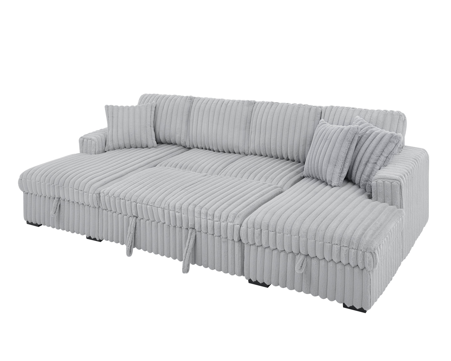 Plush grey sectional sofa with plush corduroy fabric and removable cushions ideal for living room comfort