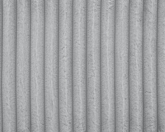 Closeup of plush grey fabric with vertical corduroylike texture