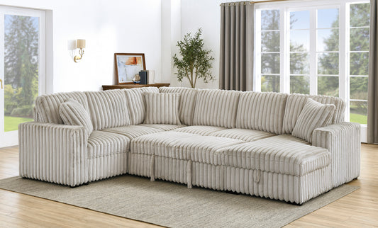 Plush cream corduroy sectional sofa with chaise perfect for spacious living rooms