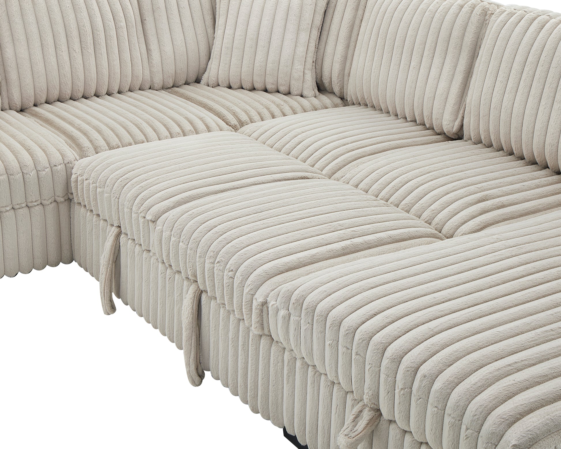 Plush beige corduroy sectional sofa with deep cushions for ultimate comfort