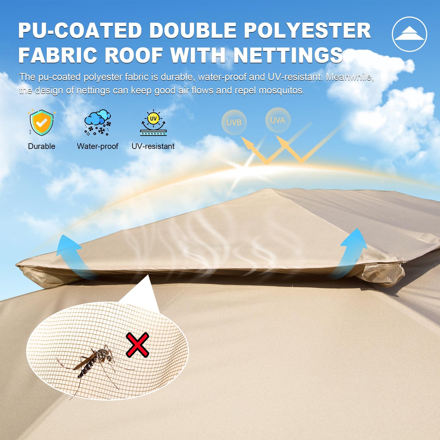 PUcoated polyester fabric roof with netting beige durable waterproof UVresistant
