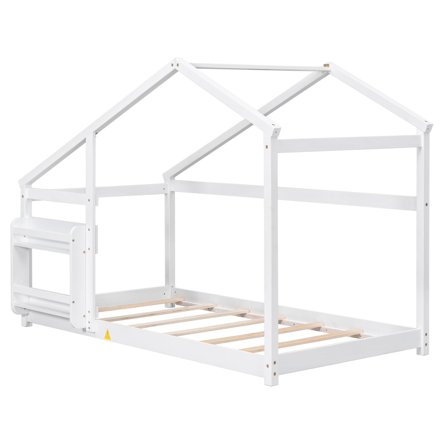 White wooden house bed frame with railing