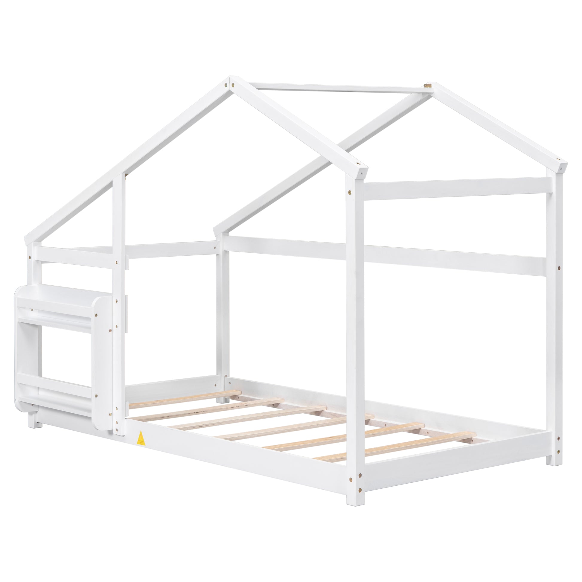 White wooden house bed frame with railing