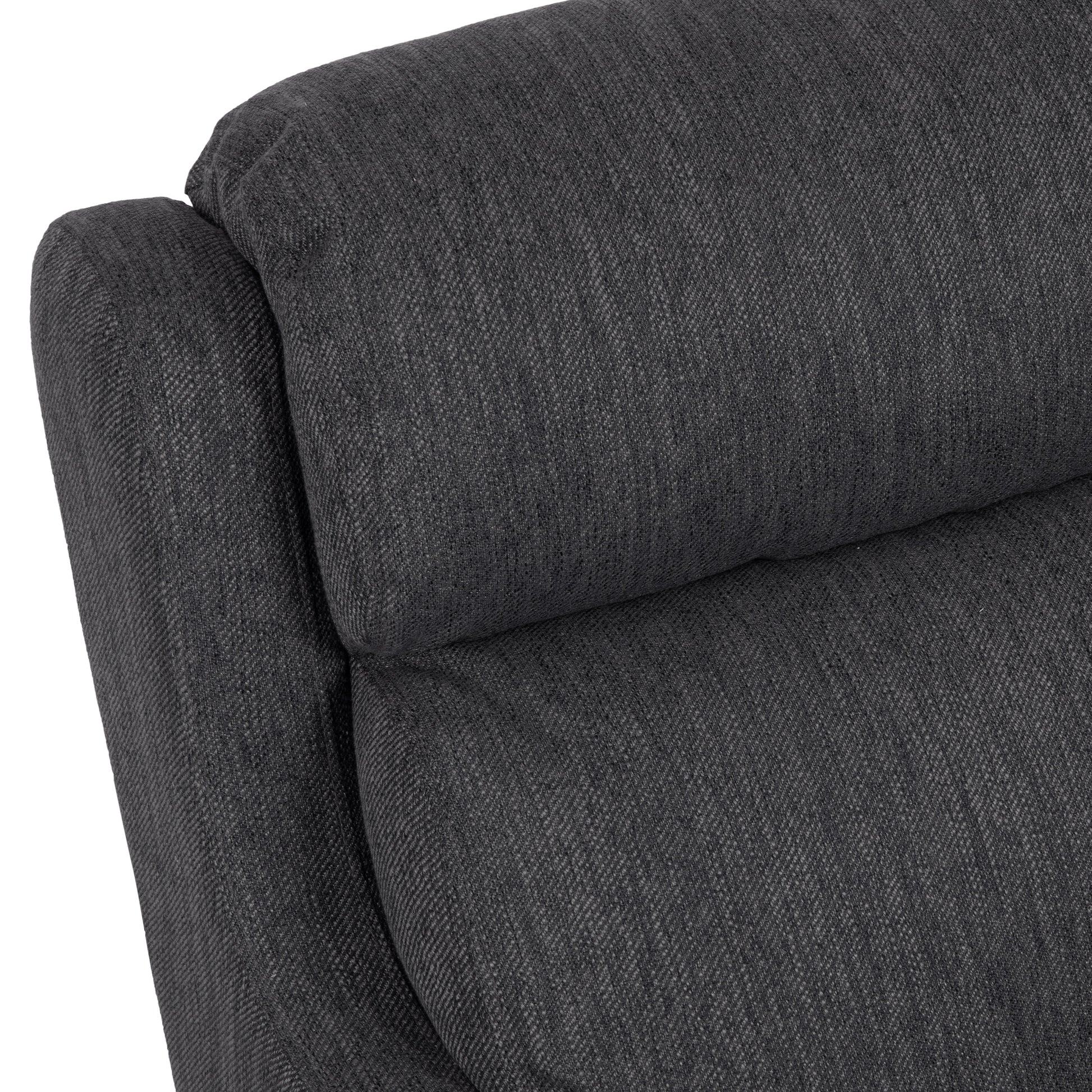 Closeup of dark grey textured fabric on a chair backrest
