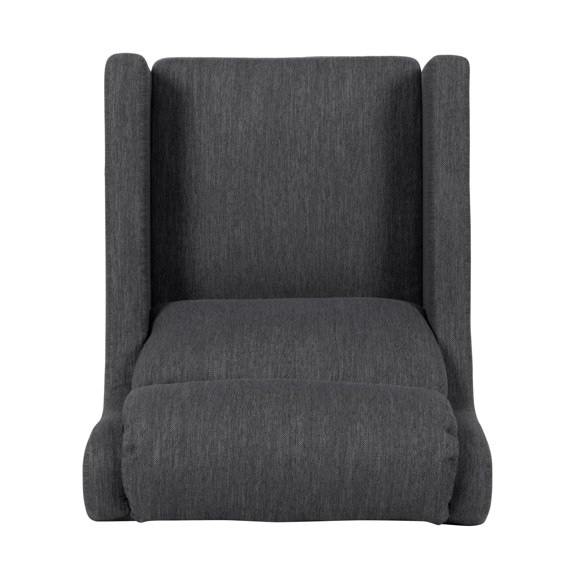 Dark gray upholstered wingback chair with plush seat cushion perfect accent seating