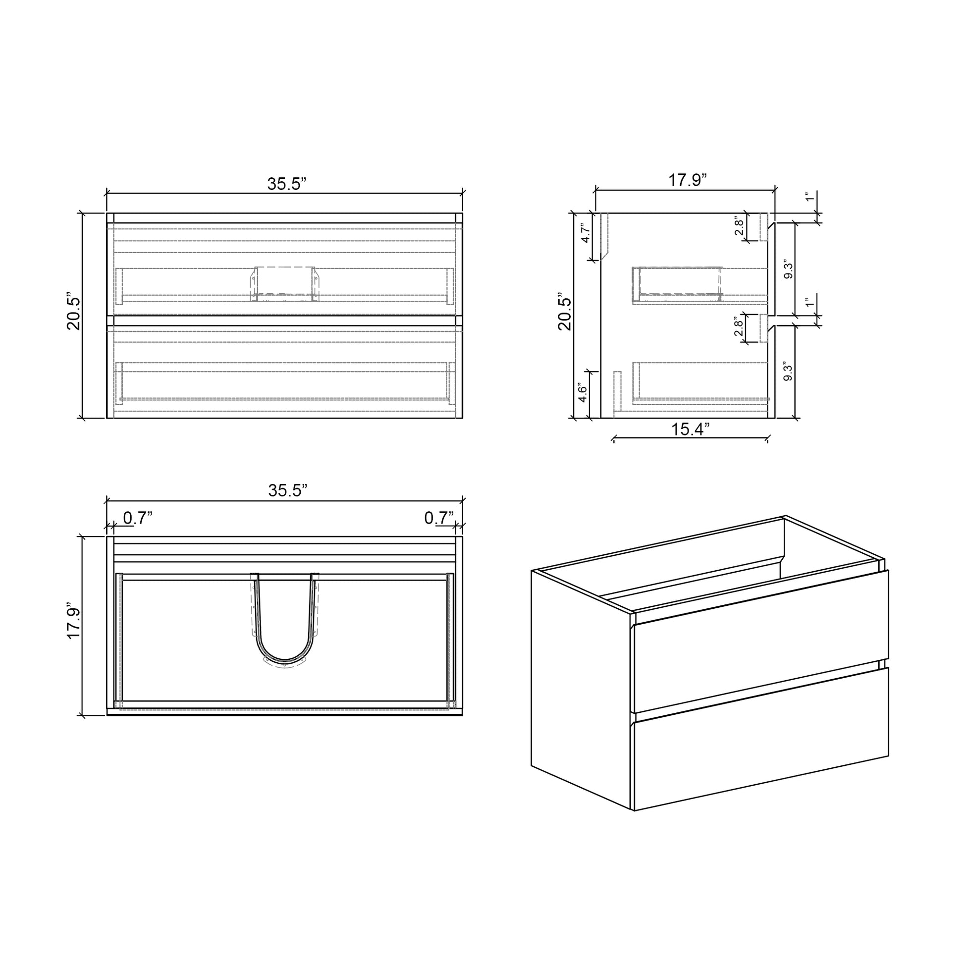 Vanity cabinet dimensions  W x  D x  H twodrawer design
